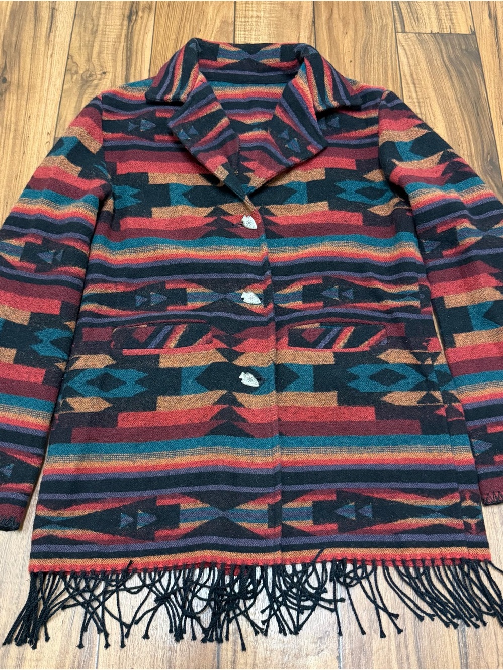 Vtg Wooded River Cardigan Sweater Jacket Women’s Cowgirl Wool USA Southwestern